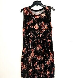 Black Floral Sleeveless A-Line Dress